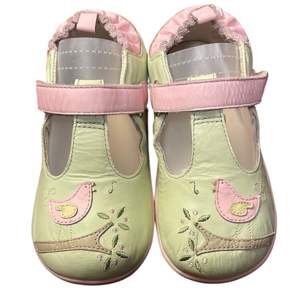 Robeez Tredz Pink and Green Kids Shoes with Bird Design, 20-24 mos walker
